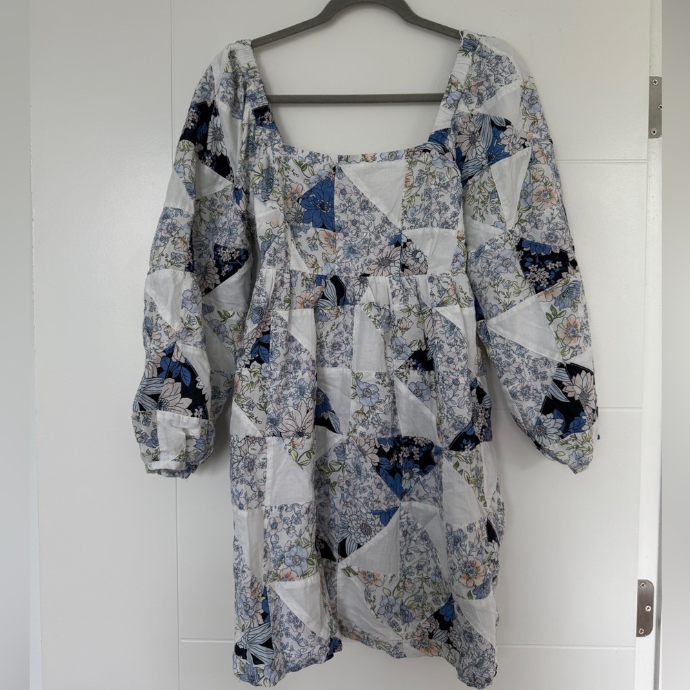J. Crew Blue and White Quilted Floral Dress